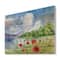 Designart - Red Tulips On The Bank Near A Mountain River - Lake House Print on Natural Pine Wood
